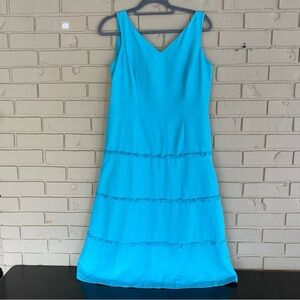 Talbots Women's Teal Midi Linen Sleeveless Tiered A-line Dress Size 8 Lined